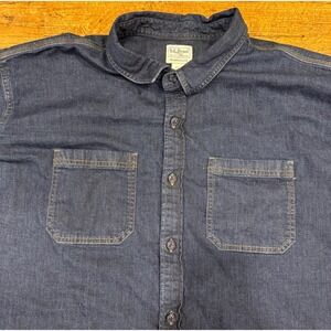 LL Bean Blue Casual Outdoor Work Preppy BeanFlex Button Up Denim Shirt Men‎ 3XLT